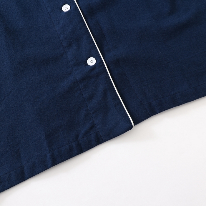 91家纺网 家纺一手货源 找家纺 伊嫚家居 2025新款无印日式双股全棉法兰绒家居服良品睡衣女纯棉直播秋冬款情侣睡衣 纯藏青色男