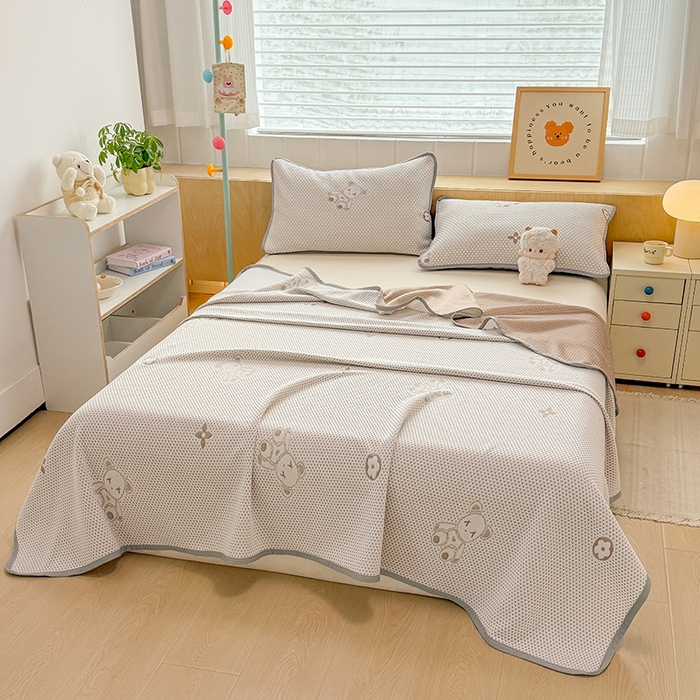 91家纺网 家纺一手货源 找家纺 雪鲨家纺  2025新款凉豆豆夏凉被空调被冰豆豆夏被可机洗礼品跑量A类 小熊咖