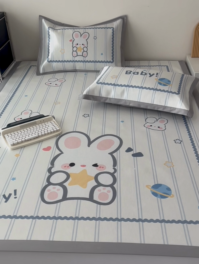 91家纺网 家纺一手货源 找家纺 倾慕家纺 800D数码大版冰丝凉席 宝贝小兔