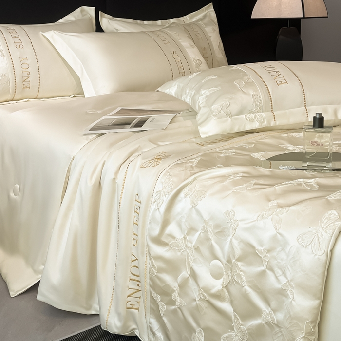 91家纺网 家纺一手货源 找家纺 （总）金阳光家纺 2025新款金丝提花浮雕水洗天丝夏被四件套