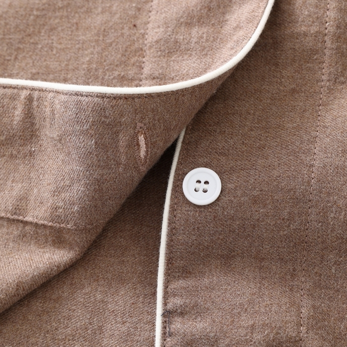 91家纺网 家纺一手货源 找家纺 伊嫚家居 2025新款无印日式双股全棉法兰绒家居服良品睡衣女纯棉直播秋冬款情侣睡衣 纯棕色女