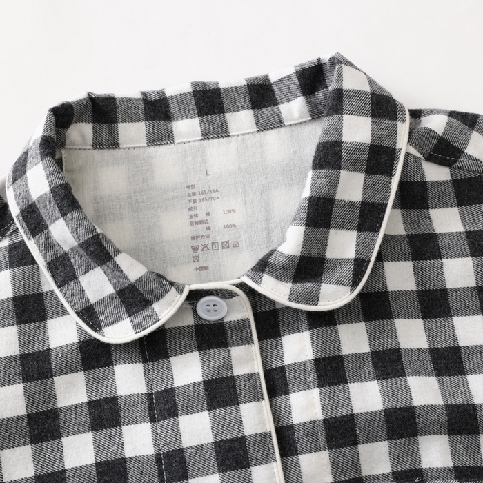 91家纺网 家纺一手货源 找家纺 伊嫚家居 2025新款无印日式双股全棉法兰绒家居服良品睡衣女纯棉直播秋冬款情侣睡衣 碳灰小格男