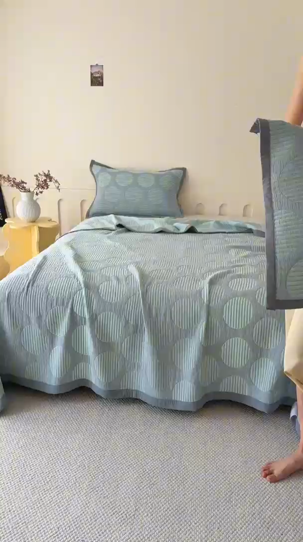 91家纺网 家纺一手货源 找家纺 棠薇家纺  2025新款北欧风盖毯毛巾被 圆点生活