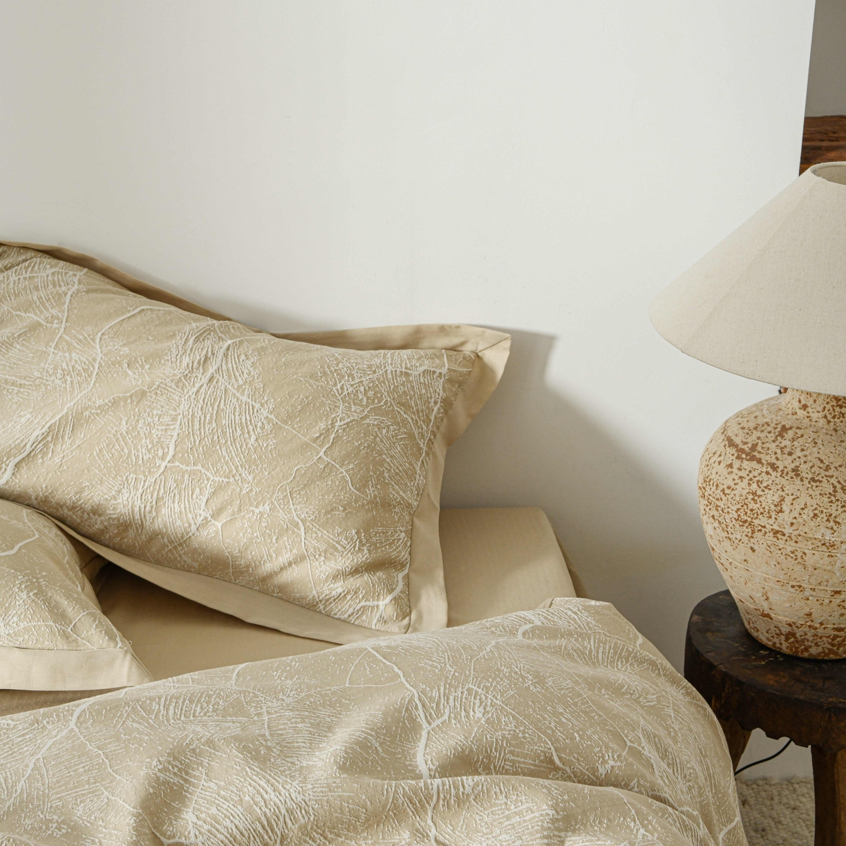 91家纺网 家纺一手货源 找家纺 云上 2025全棉提花床品系列·冰裂   色织冰裂-卡其