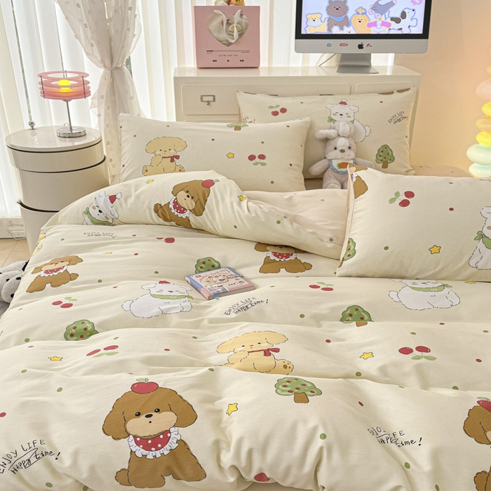 91家纺网 家纺一手货源 找家纺 晨希家居 2025新款全棉卡通活性印花四件套-犬梦物语