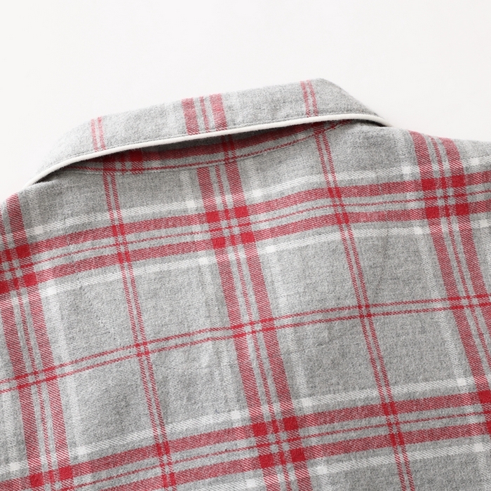 91家纺网 家纺一手货源 找家纺 伊嫚家居 2025新款无印日式双股全棉法兰绒家居服良品睡衣女纯棉直播秋冬款情侣睡衣 混灰色大格女