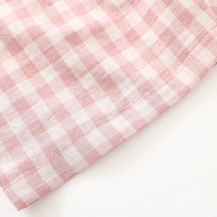 91家纺网 家纺一手货源 找家纺 伊嫚家居 2025新款日式无印风良品全棉双层纱睡衣女纯棉短袖短裤睡衣夏季纯棉短袖家居服 粉小格女