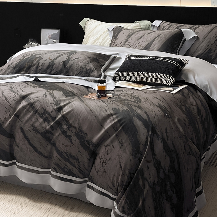 91家纺网 家纺一手货源 找家纺  2025新款夏季A类母婴级天丝棉印花四件套纯棉全棉高端数码印花丝滑裸睡长绒棉被套真丝床上用品 布里奇-灰