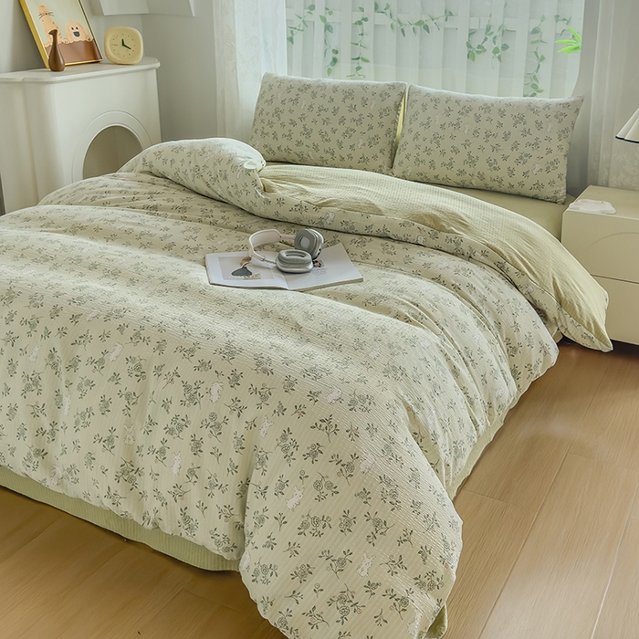 91家纺网 家纺一手货源 找家纺 王朝国际 2025新款直播热款有氧提花有氧双层纱碎花单被套 绿野仙踪