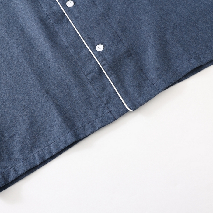 91家纺网 家纺一手货源 找家纺 伊嫚家居 2025新款无印日式双股全棉法兰绒家居服良品睡衣女纯棉直播秋冬款情侣睡衣 海军蓝纯色男