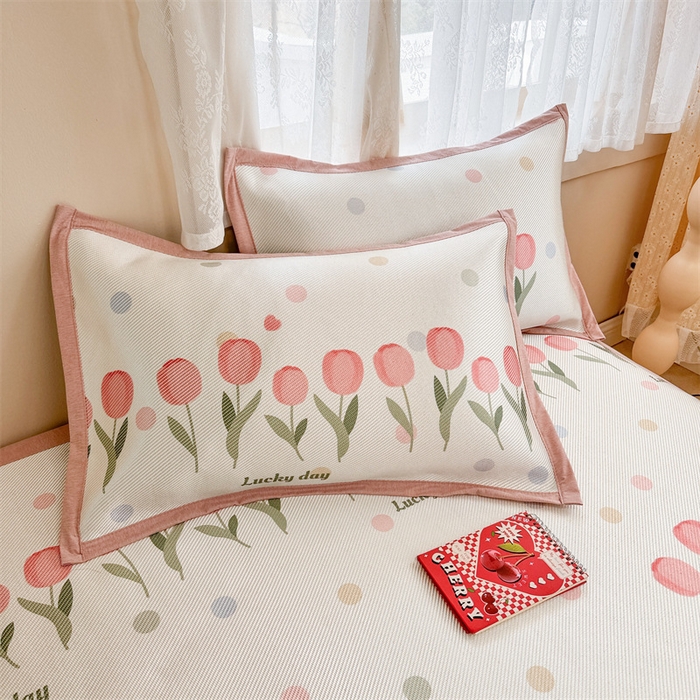 91家纺网 家纺一手货源 找家纺 典曼家纺 2025新款600D数码印花冰藤席席子凉席-床席款 浪漫郁金香