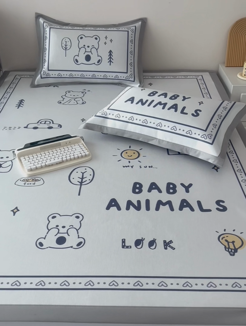 91家纺网 家纺一手货源 找家纺 倾慕家纺 800D数码大版冰丝凉席 熊宝宝乐园