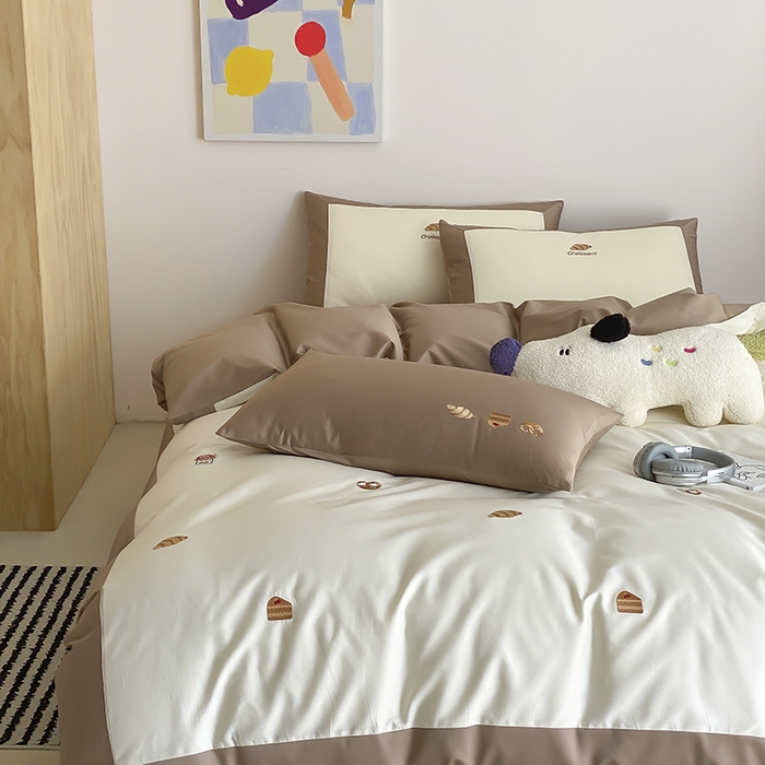 91家纺网 家纺一手货源 找家纺 时亿 2025新款100支长绒棉春夏拼接款四件套 休闲时光