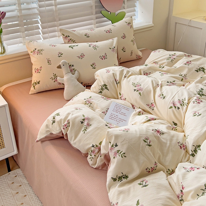 91家纺网 家纺一手货源 找家纺 王朝国际 2025新款直播热款有氧提花有氧双层纱碎花单被套 清欢