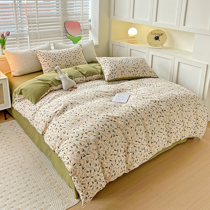 91家纺网 家纺一手货源 找家纺 王朝国际 2025新款直播热款有氧提花有氧双层纱碎花单被套 白荔