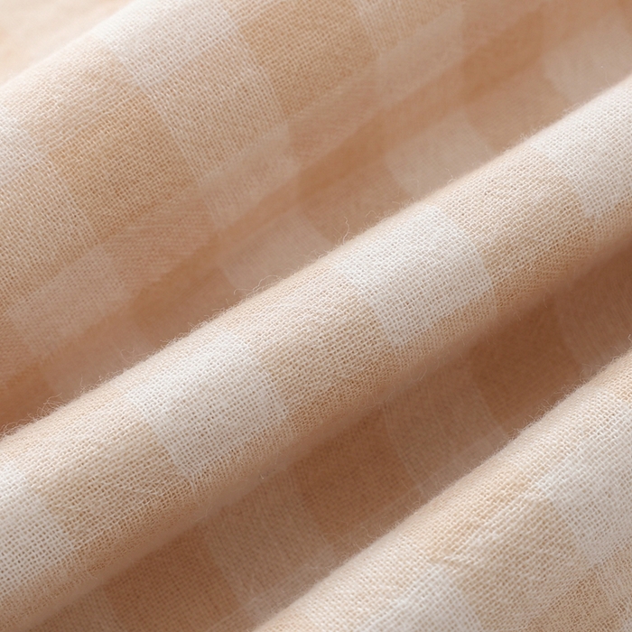 91家纺网 家纺一手货源 找家纺 伊嫚家居 2025新款日式无印风良品全棉双层纱睡衣女纯棉短袖短裤睡衣夏季纯棉短袖家居服 米色格女