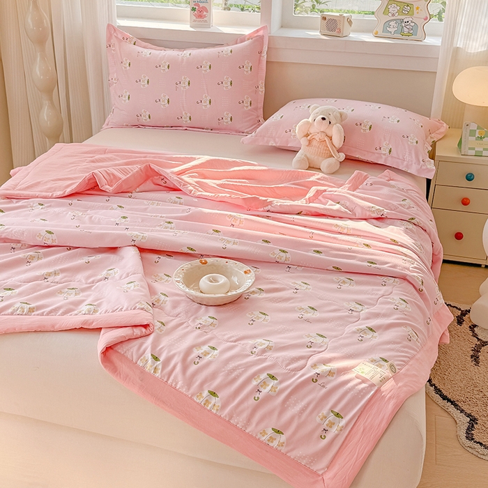 91家纺网 家纺一手货源 找家纺 雪鲨家纺  2025新款A类水洗棉夏被新疆棉花夏凉被空调被可机洗薄被子被芯 雨伞粉