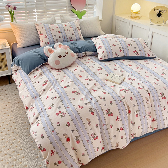 91家纺网 家纺一手货源 找家纺 王朝国际 2025新款直播热款有氧提花有氧双层纱碎花单被套 蓝颜