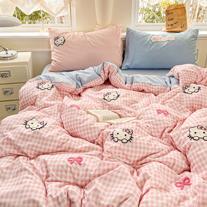 91家纺网 家纺一手货源 找家纺 海岛哥哥 2025新款云柔棉毛巾绣 四件套 毛巾绣-萌萌猫咪