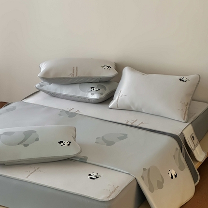2025新款抗菌防螨熊猫系列毛巾绣提花冰丝养生席-终版 熊猫高升 床笠