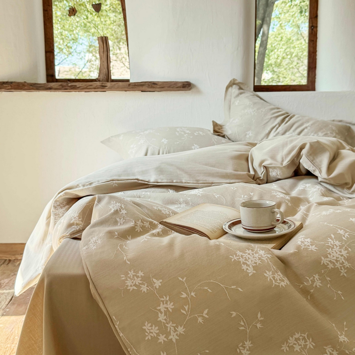 91家纺网 家纺一手货源 找家纺 云上 2025全棉提花床品系列·风铃 风铃-卡其