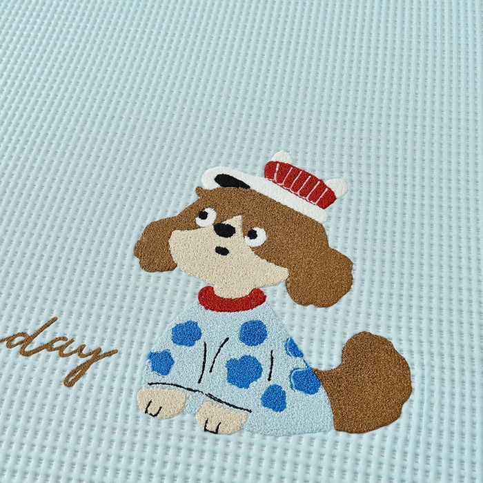 91家纺网 家纺一手货源 找家纺 炫拼  2025新款A类凉豆豆华夫格卡通绣花床笠款三件套 最奶的狗