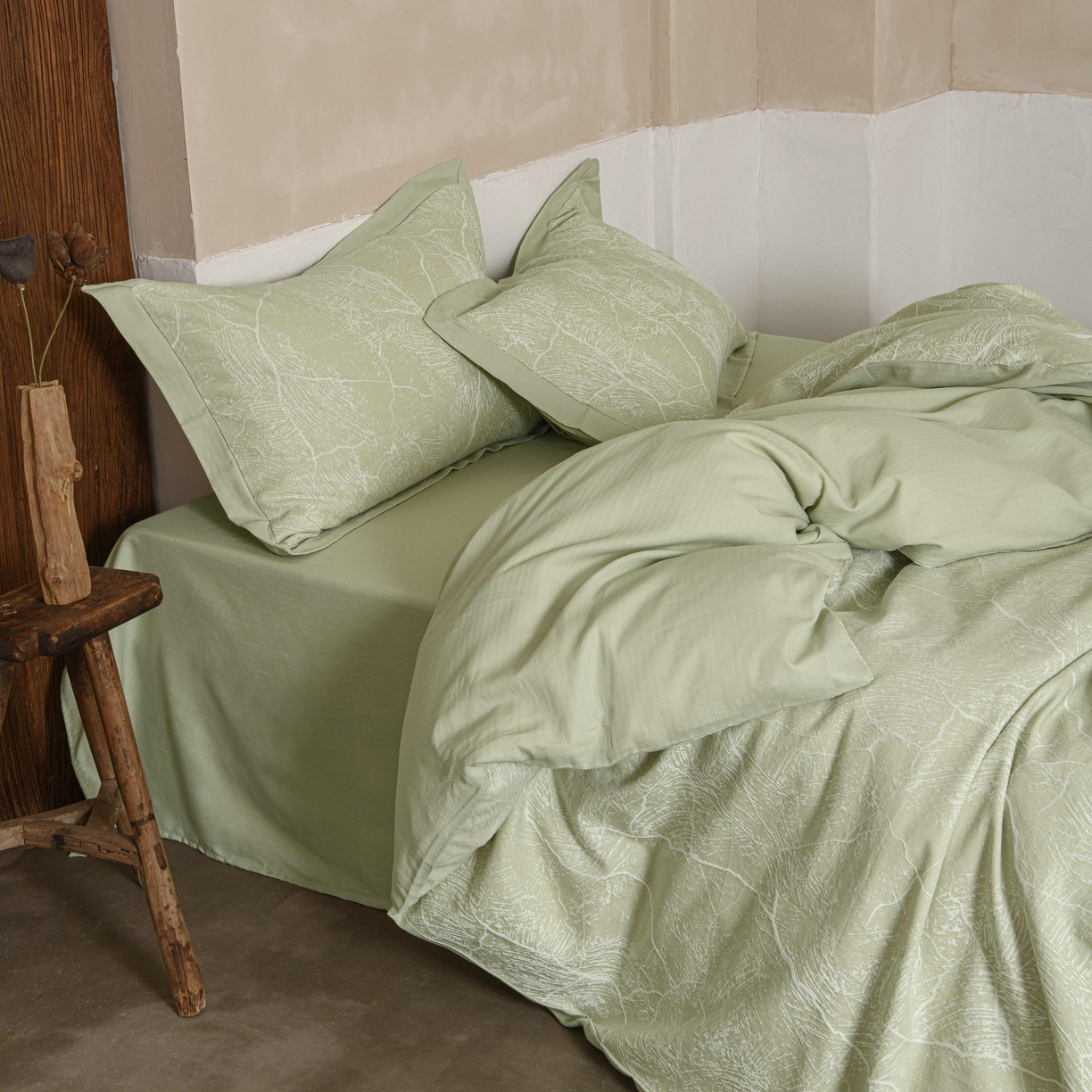 91家纺网 家纺一手货源 找家纺 云上 2025全棉提花床品系列·冰裂   色织冰裂-绿