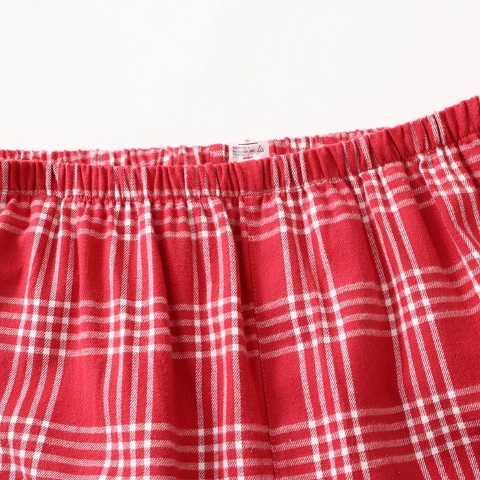 91家纺网 家纺一手货源 找家纺 伊嫚家居 2025新款无印日式双股全棉法兰绒家居服良品睡衣女纯棉直播秋冬款情侣睡衣 红色大格