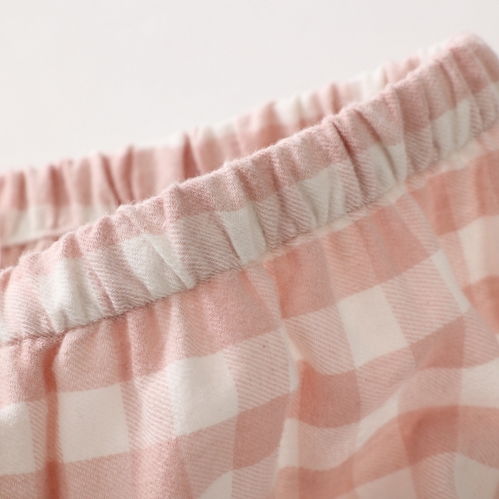 91家纺网 家纺一手货源 找家纺 伊嫚家居 2025新款无印日式双股全棉法兰绒家居服良品睡衣女纯棉直播秋冬款情侣睡衣 粉色小格