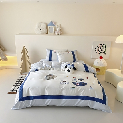 91家纺网 家纺一手货源 找家纺 （总）星野 2025新款超柔天丝棉精致刺绣贴布绣四件套-汪星记