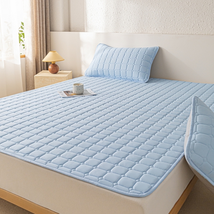 91家纺网 家纺一手货源 找家纺 欧邦 2025春夏新款四季款无印风纯色水洗棉床褥榻榻米床垫 床垫-天蓝