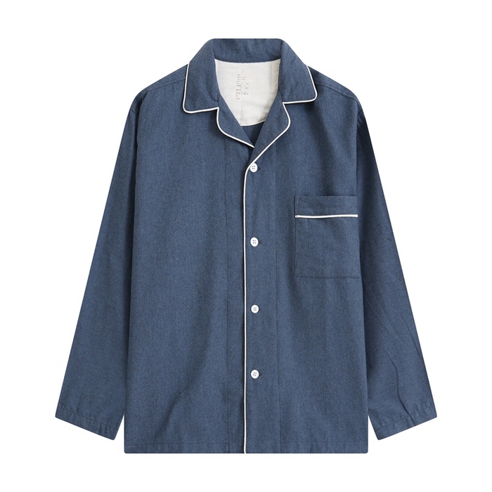 91家纺网 家纺一手货源 找家纺 伊嫚家居 2025新款无印日式双股全棉法兰绒家居服良品睡衣女纯棉直播秋冬款情侣睡衣 海军蓝纯色男