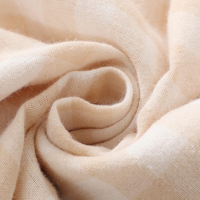 91家纺网 家纺一手货源 找家纺 伊嫚家居 2025新款日式无印风良品全棉双层纱睡衣女纯棉短袖短裤睡衣夏季纯棉短袖家居服 米色格女