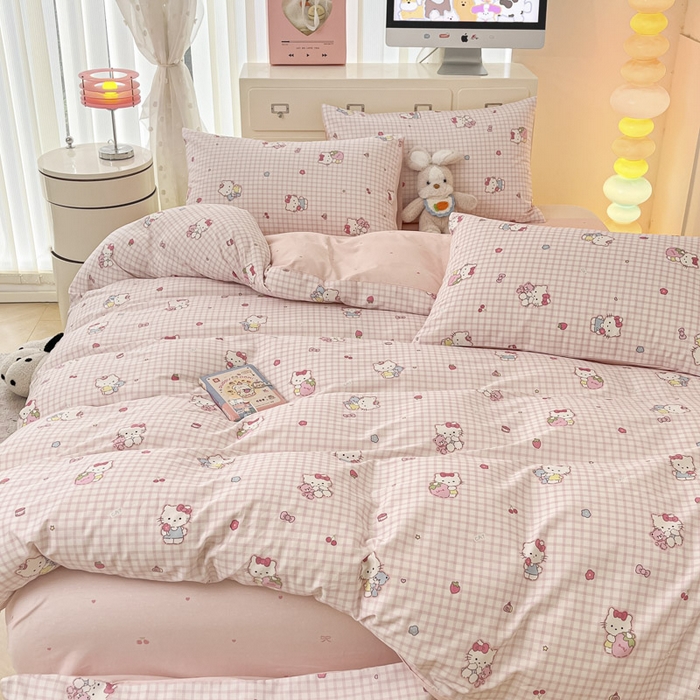 91家纺网 家纺一手货源 找家纺 晨希家居 2025新款全棉卡通活性印花四件套-奶芙猫