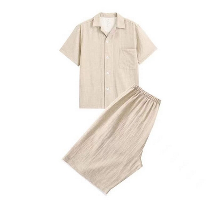 91家纺网 家纺一手货源 找家纺 （总）伊嫚家居 2025新款日式无印风良品全棉双层纱睡衣女纯棉短袖短裤睡衣夏季纯棉短袖家居服