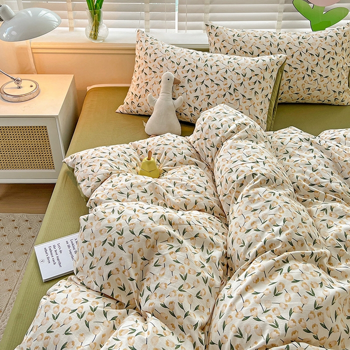 91家纺网 家纺一手货源 找家纺 王朝国际 2025新款直播热款有氧提花有氧双层纱碎花单被套 白荔