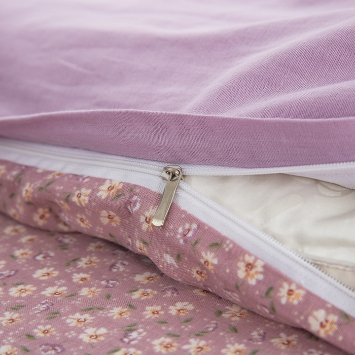 91家纺网 家纺一手货源 找家纺 鲁爱家纺供货 2025新款全棉双层纱绣花四件套 初语-粉黛紫