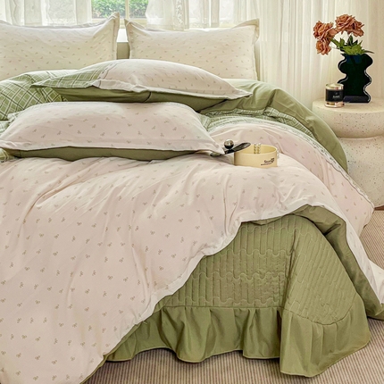 2026春夏新款拼色提花双层纱古法水洗床盖四件套提花云感棉 蝶梦成真