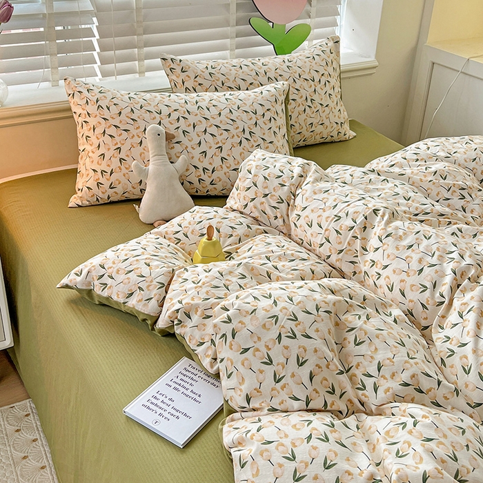 91家纺网 家纺一手货源 找家纺 王朝国际 2025新款直播热款有氧提花有氧双层纱碎花单被套 白荔