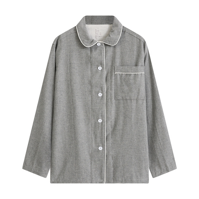 91家纺网 家纺一手货源 找家纺 伊嫚家居 2025新款无印日式双股全棉法兰绒家居服良品睡衣女纯棉直播秋冬款情侣睡衣 纯麻灰女