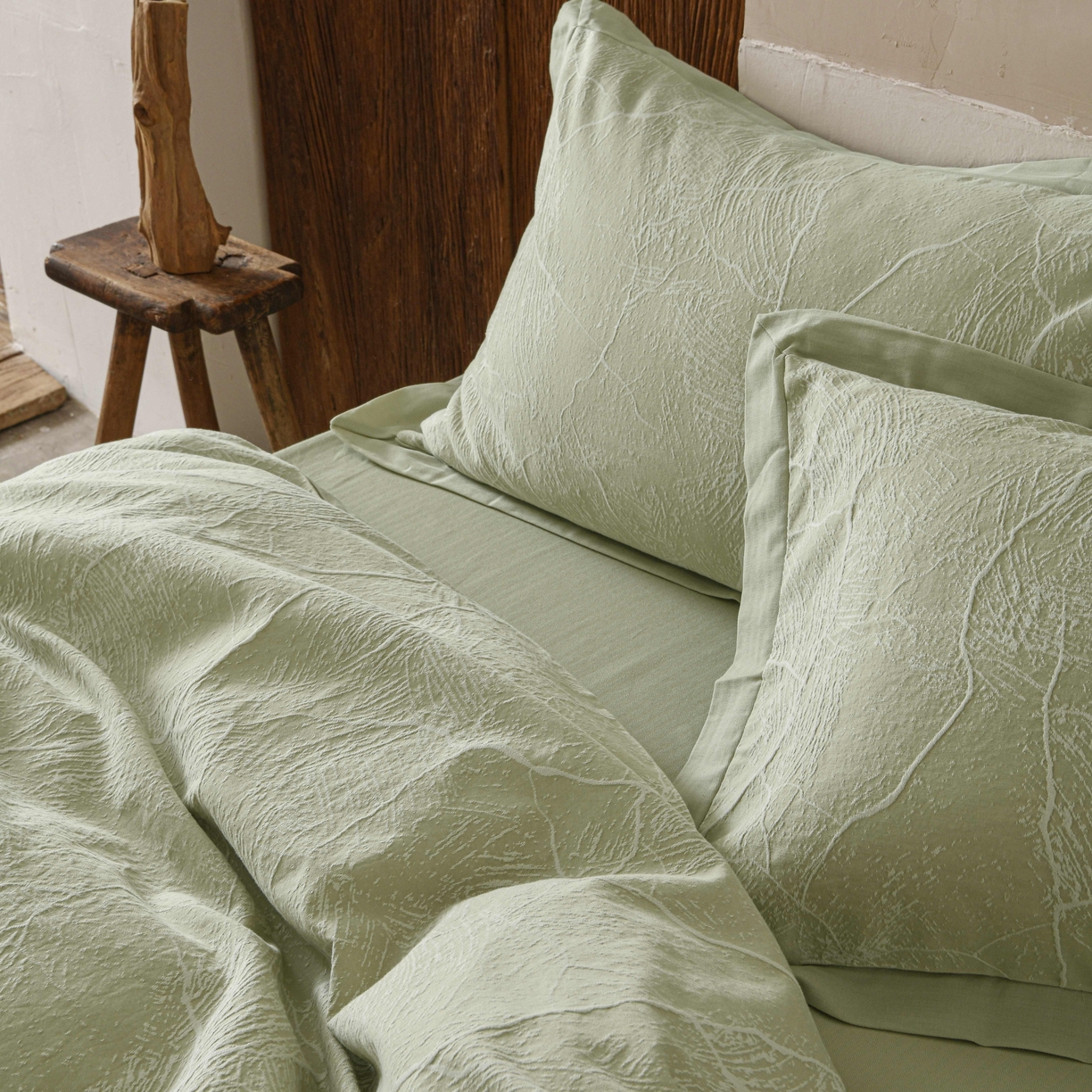 91家纺网 家纺一手货源 找家纺 云上 2025全棉提花床品系列·冰裂   色织冰裂-绿