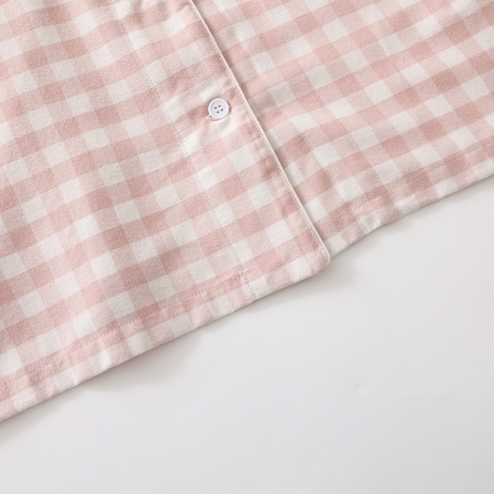 91家纺网 家纺一手货源 找家纺 伊嫚家居 2025新款无印日式双股全棉法兰绒家居服良品睡衣女纯棉直播秋冬款情侣睡衣 粉色小格