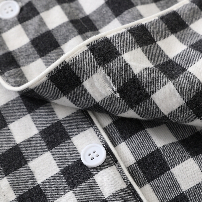 91家纺网 家纺一手货源 找家纺 伊嫚家居 2025新款无印日式双股全棉法兰绒家居服良品睡衣女纯棉直播秋冬款情侣睡衣 碳灰小格男