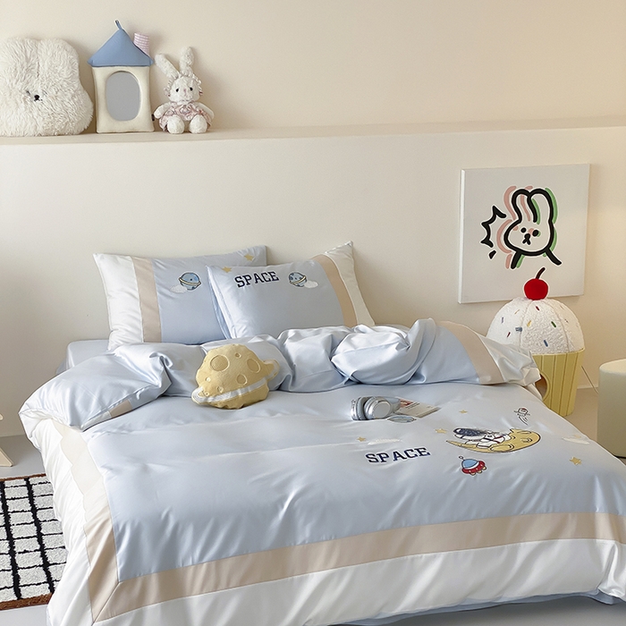 91家纺网 家纺一手货源 找家纺 （总）星野 2025新款超柔天丝棉精致刺绣贴布绣四件套-星际梦