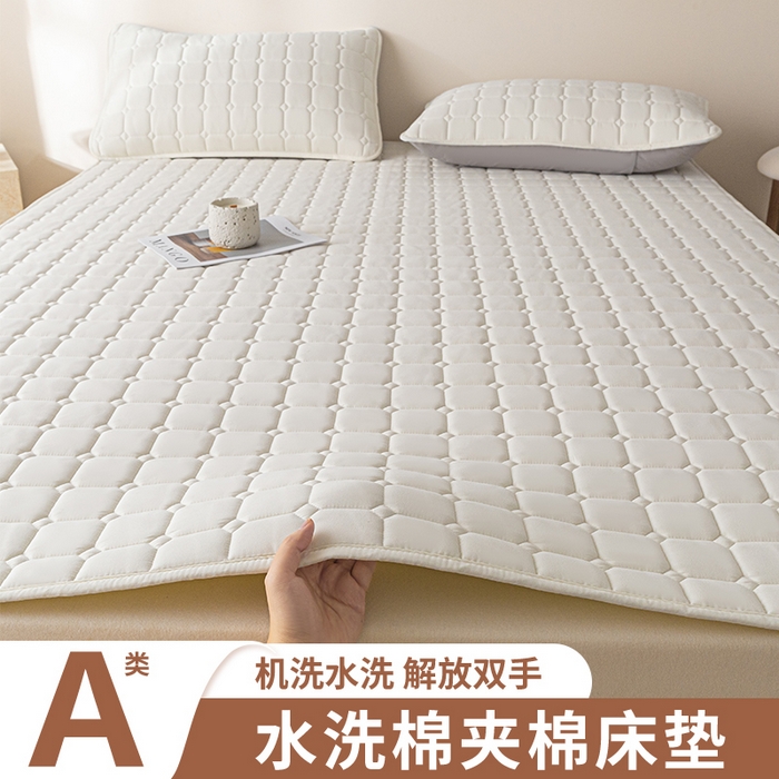 91家纺网 家纺一手货源 找家纺 欧邦 2025春夏新款四季款无印风纯色水洗棉床褥榻榻米床垫 床垫-本白