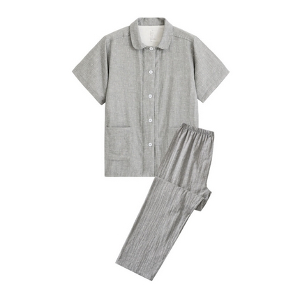 91家纺网 家纺一手货源 找家纺 （总）伊嫚家居 2024新款无印风良品水洗全棉双层纱睡衣女纯棉短袖长裤纯棉夏季情侣家居服