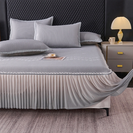 尚品凤凰2025新款凉感床裙渐变色豆豆席床裙凉席直角席 凉席席子 爱心床裙  灰色