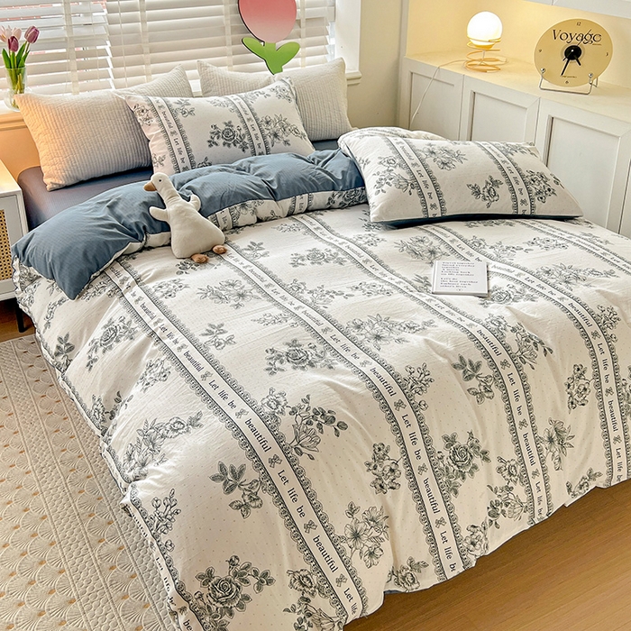 91家纺网 家纺一手货源 找家纺 王朝国际 2026新款直播热款有氧提花有氧双层纱碎花单被套 花容