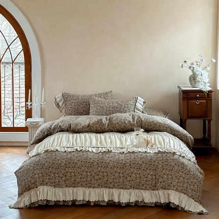 91家纺网 家纺一手货源 找家纺 （总）婳庭家居 2025新款双层纱褶皱花边款四件套