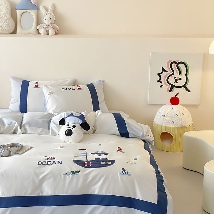 91家纺网 家纺一手货源 找家纺 （总）星野 2025新款超柔天丝棉精致刺绣贴布绣四件套-汪星记